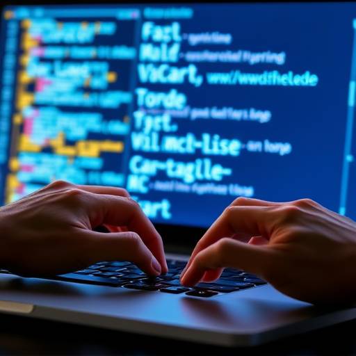Hands typing on a laptop with code displayed on the screen, symbolizing the future of coding